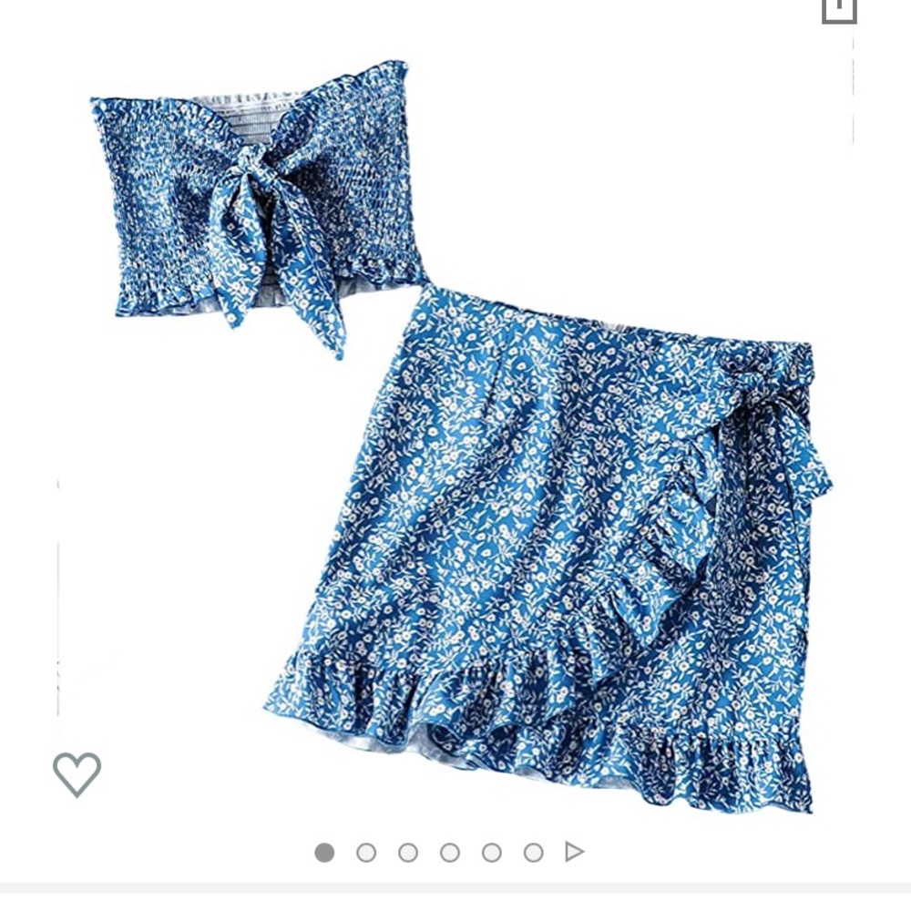 3 pieces included: tube top, tie for top, skirt!